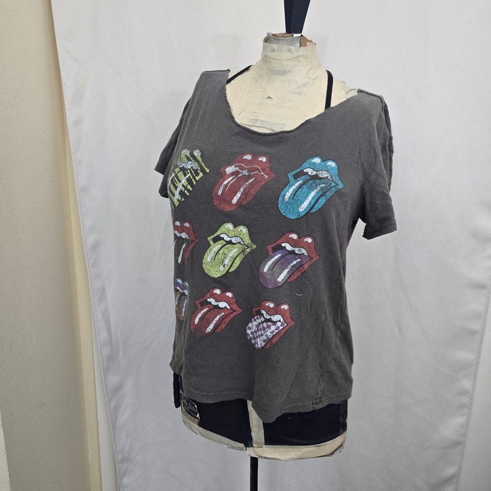 Rolling Stones T Shirt Womens‎ Graphic Band Tee Tongue Gray Top Retro  Style M/L